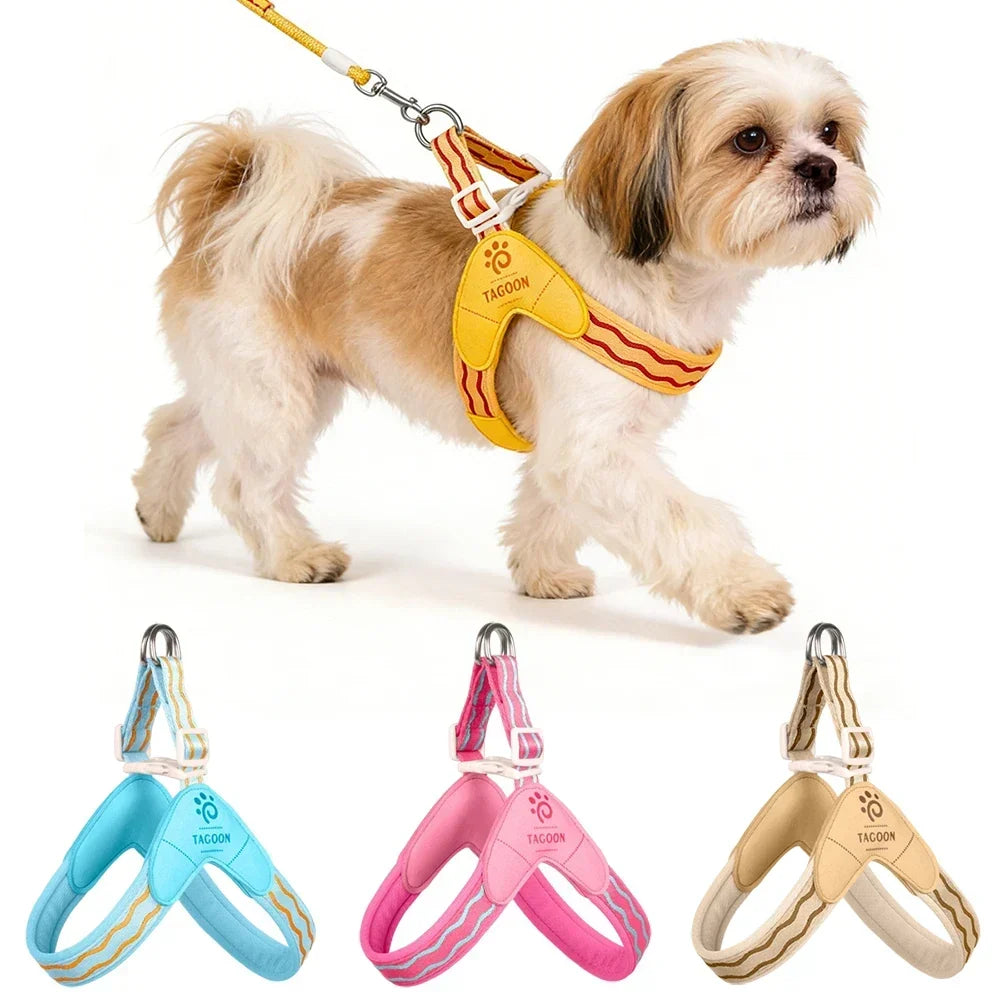 Harnais respirant jaune et rouge pour petit chien