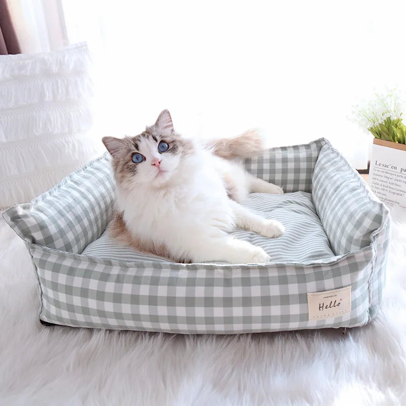Panier Pour Petit Chien En Coton Respirant, Lit Douillet Rayé Pour Chien Et Chat Jusqu'à 10 Kg, panier pour petit chien en coton doux et respirant