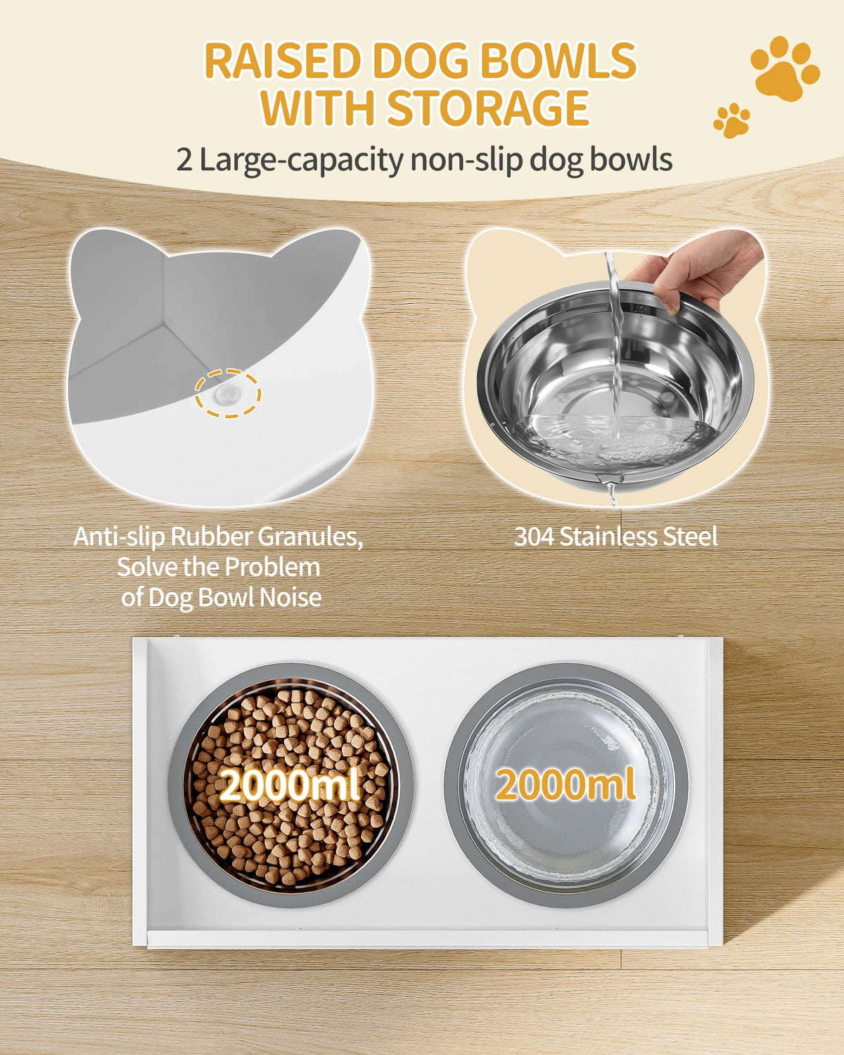 Bols surélevés pour chiens avec rangement à porte coulissante, gamelles surélevées pour chien adaptées aux races moyennes et grandes