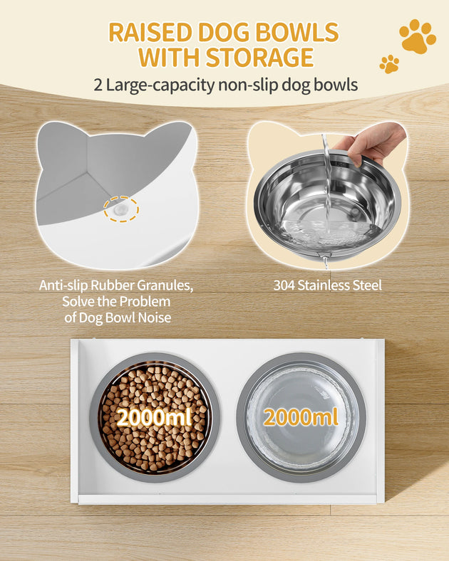 Bols surélevés pour chiens avec rangement à porte coulissante, gamelles surélevées pour chien adaptées aux races moyennes et grandes