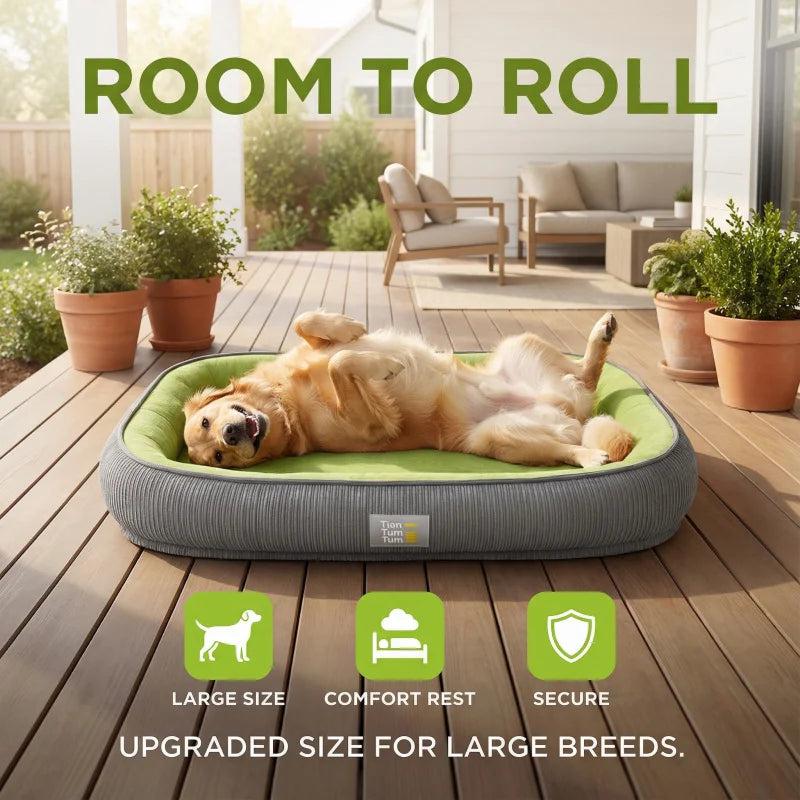 Lit Pour Chien Toutes Saisons, Coussin Moelleux Lavable À Bords Surélevés, lit pour chien vert et gris pour petits animaux