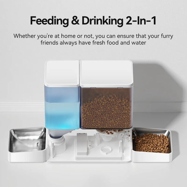 Fontaine automatique pour animaux ROJECO - Distributeur de nourriture et d'eau 2-en-1, fontaine eau chat avec réservoir de nourriture de 5 litres