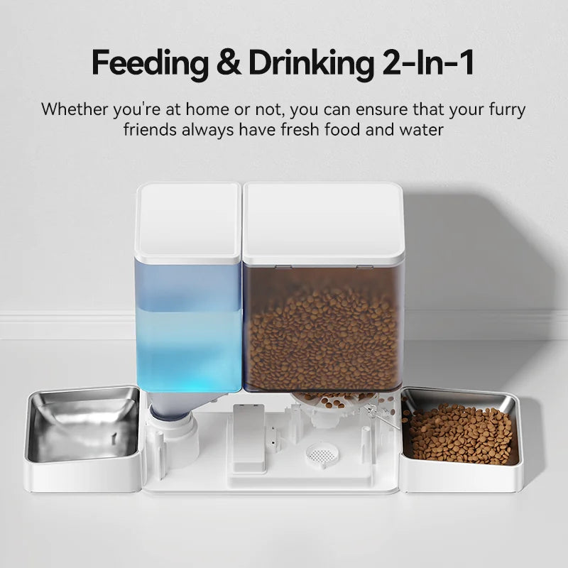 Fontaine automatique pour animaux ROJECO - Distributeur de nourriture et d'eau 2-en-1, fontaine eau chat avec réservoir de nourriture de 5 litres
