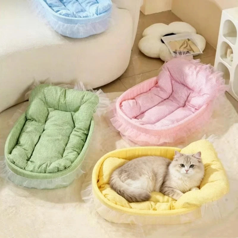 Lit Pour Chat Douillet À Housse Amovible, Coussin Rond Respirant Pour Chat Et Petit Chien – vue du panier cocooning à rebords surélevés