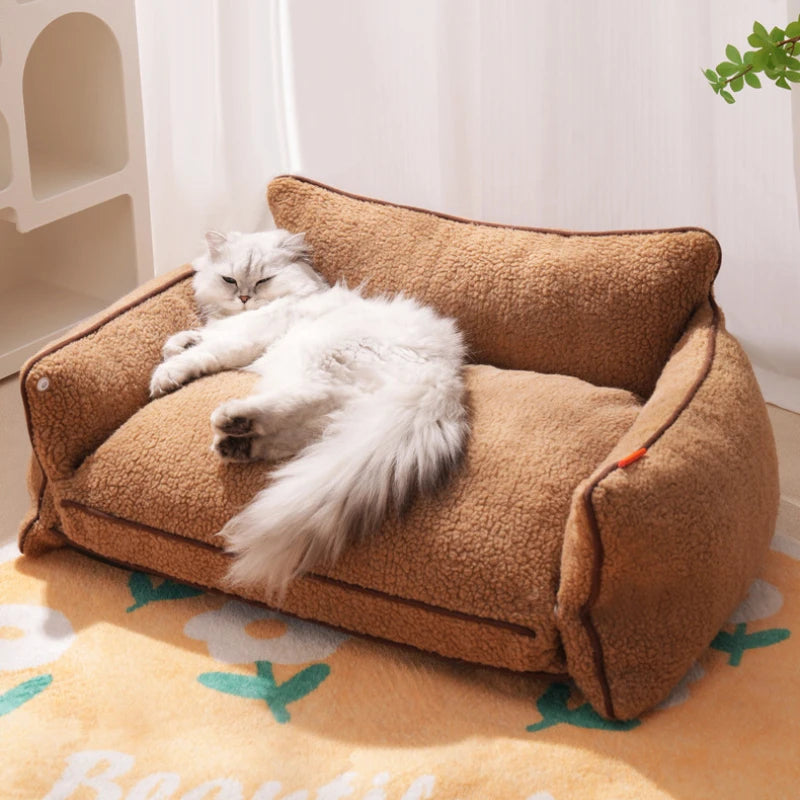 Canapé Pour Chien Et Chat En Coton, Coussin Doux Lavable Et Amovible, Lit 4 Saisons – canapé pour chien en coton doux et accueillant