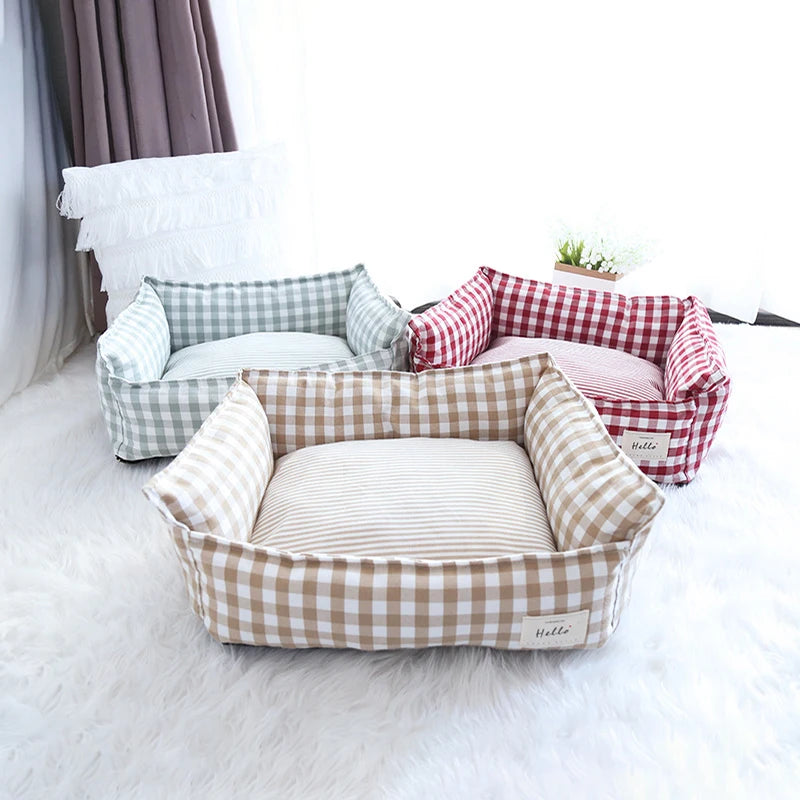Panier Pour Petit Chien En Coton Respirant, Lit Douillet Rayé Pour Chien Et Chat Jusqu'à 10 Kg, couchage rayé pour petit chien ou chat