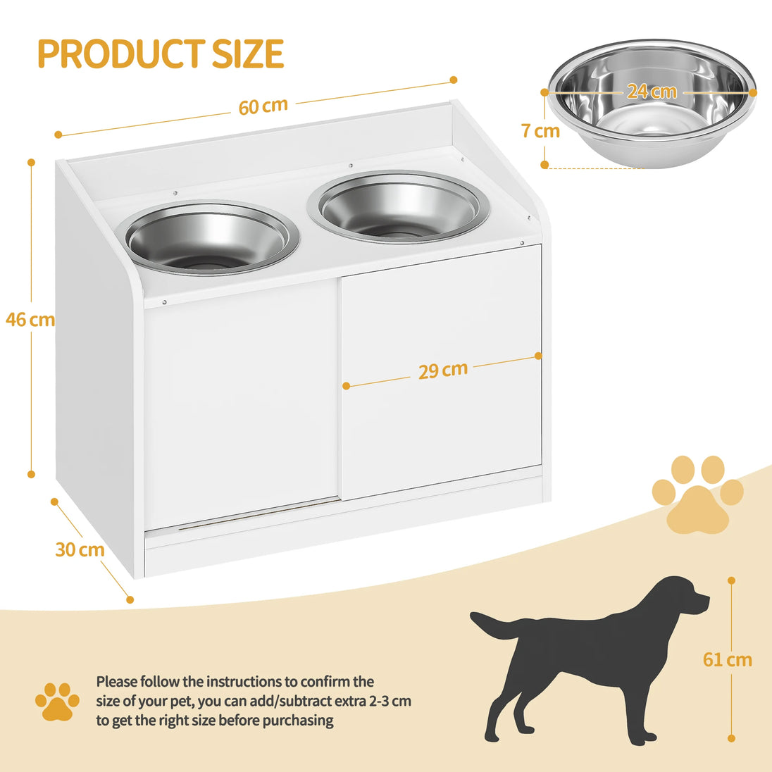 Bols surélevés pour chiens avec rangement à porte coulissante, gamelles surélevées pour chien au design minimaliste en bois certifié FSC