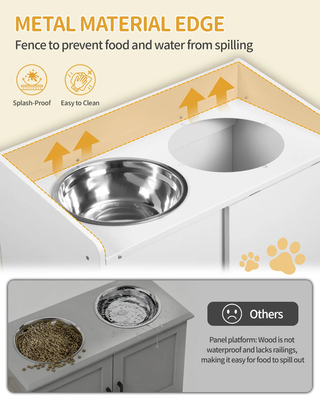 Bols surélevés pour chiens avec rangement à porte coulissante, gamelles surélevées pour chien de 2000 ml faciles à nettoyer