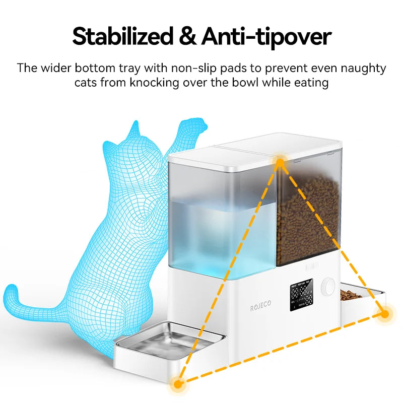 Fontaine automatique pour animaux ROJECO - Distributeur de nourriture et d'eau 2-en-1, fontaine eau chat pratique pour nourrir et abreuver votre compagnon
