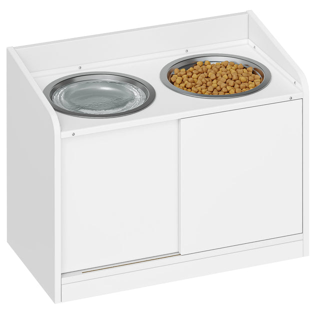 Bols surélevés pour chiens avec rangement à porte coulissante, gamelles surélevées pour chien avec porte coulissante et plateforme métallique