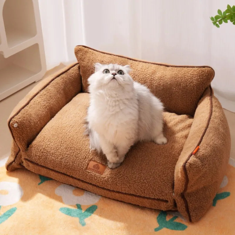 Canapé Pour Chien Et Chat En Coton, Coussin Doux Lavable Et Amovible, Lit 4 Saisons – canapé pour chien avec housse amovible lavable