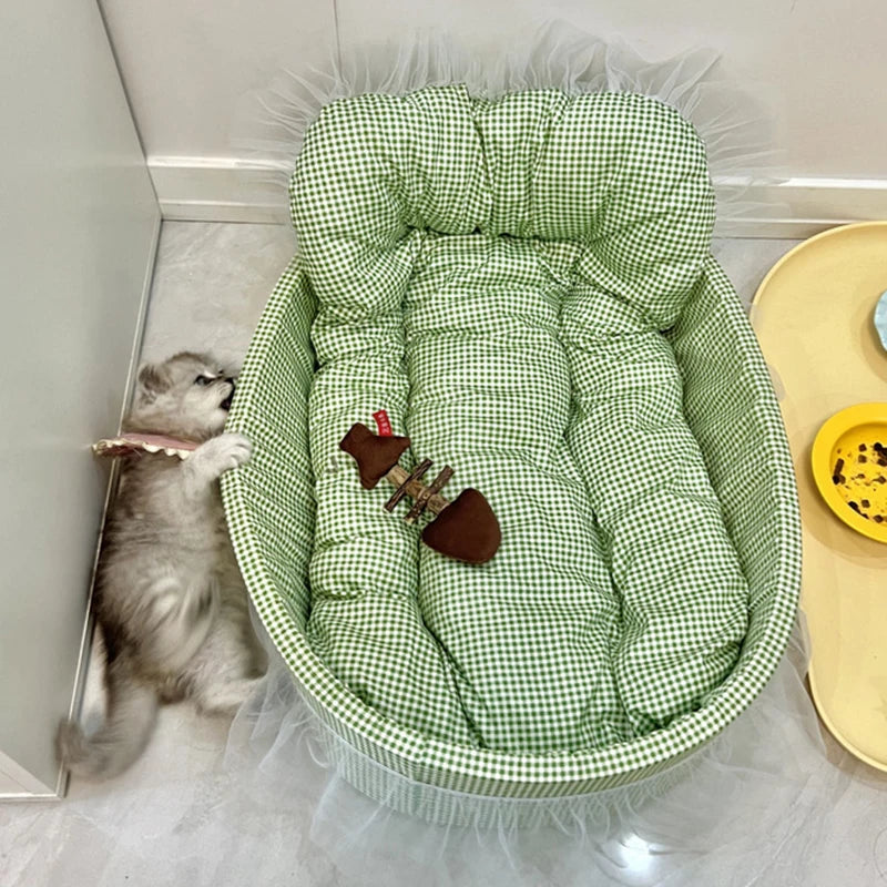 Lit Pour Chat Douillet À Housse Amovible, Coussin Rond Respirant Pour Chat Et Petit Chien – panier à carreaux pour chat et petit chien