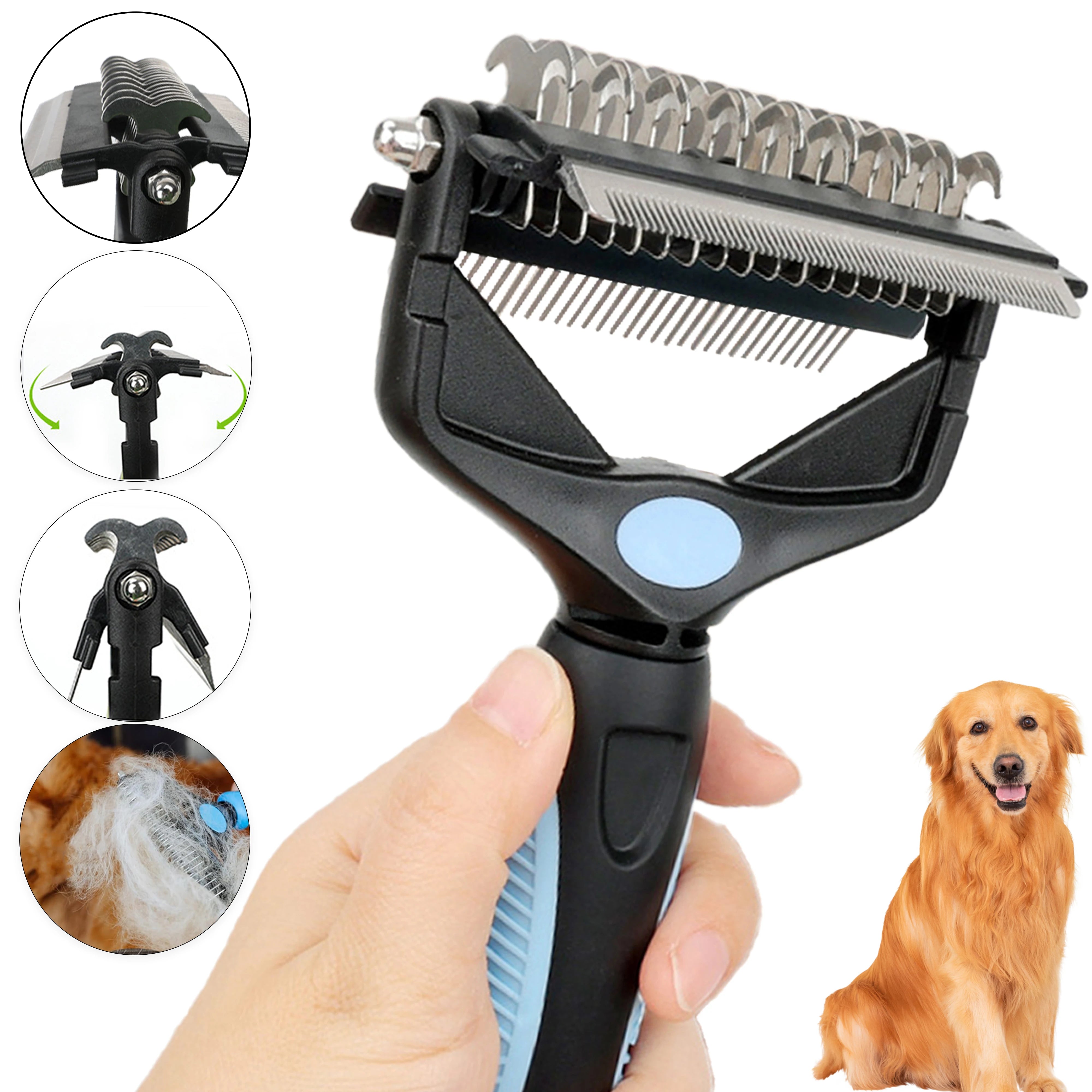 Brosse de toilettage 3 en 1 pour chiens et chats avec dents en métal