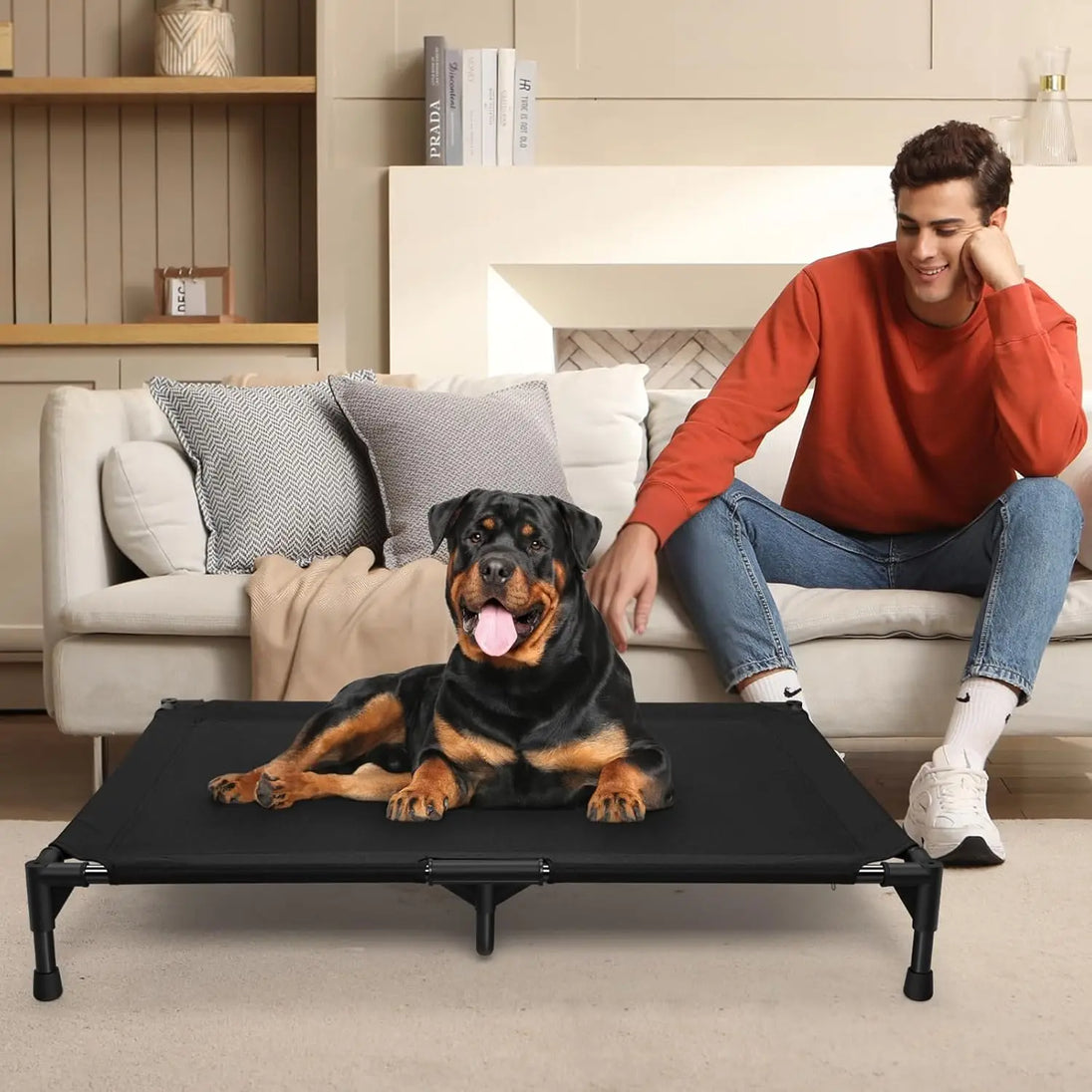 Lit Chien Surélevé Pour Chien Et Chat, Cadre Métal, Coton 100 %, Couchage Rafraîchissant – surface en coton doux et respirant