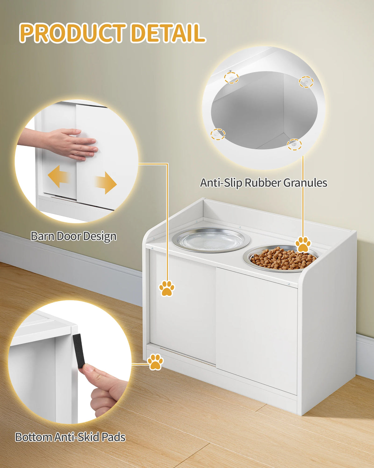 Bols surélevés pour chiens avec rangement à porte coulissante, gamelles surélevées pour chien en bois avec doubles bols en acier inoxydable
