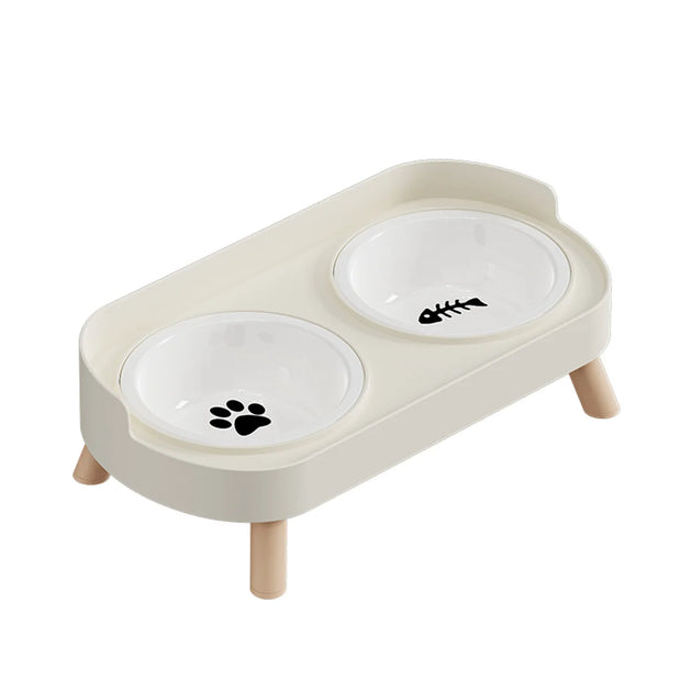 Bol double coloré pour animaux, gamelle double pour chien crème présentée sous différents angles