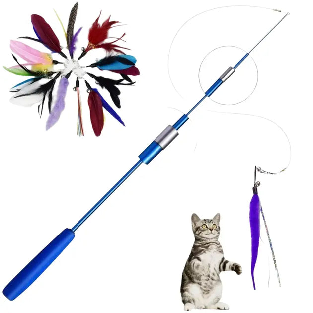 Bâtonnet télescopique pour chat avec plumes - Jouet pour chats
