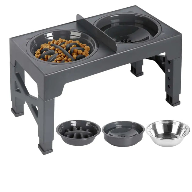 Bol de nourriture en acier inoxydable avec séparation humide pour chien - B (FE) / 43 * 23 * 7.5cm / France - Mangeoire