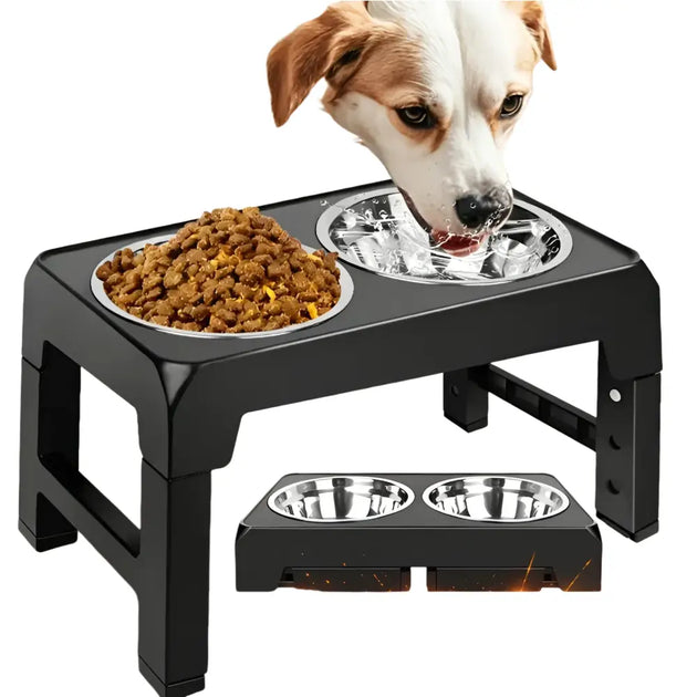 Bol pour chien réglable en acier inoxydable - Noir / Allemagne - Bol surélevé réglable pour chien