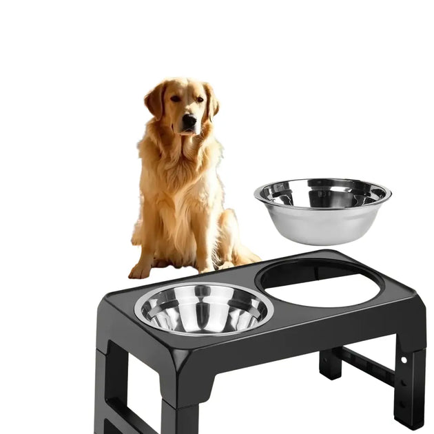 Bol pour chien réglable en acier inoxydable - Noir / Allemagne - Bol surélevé réglable pour chien
