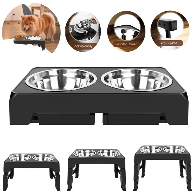 Bol pour chien réglable en acier inoxydable - Noir / Allemagne - Bol surélevé réglable pour chien