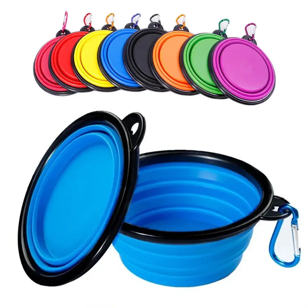 Bol silicone pliable chien avec mousqueton – Bleu - Filles d’eau pliable pour animaux de compagnie