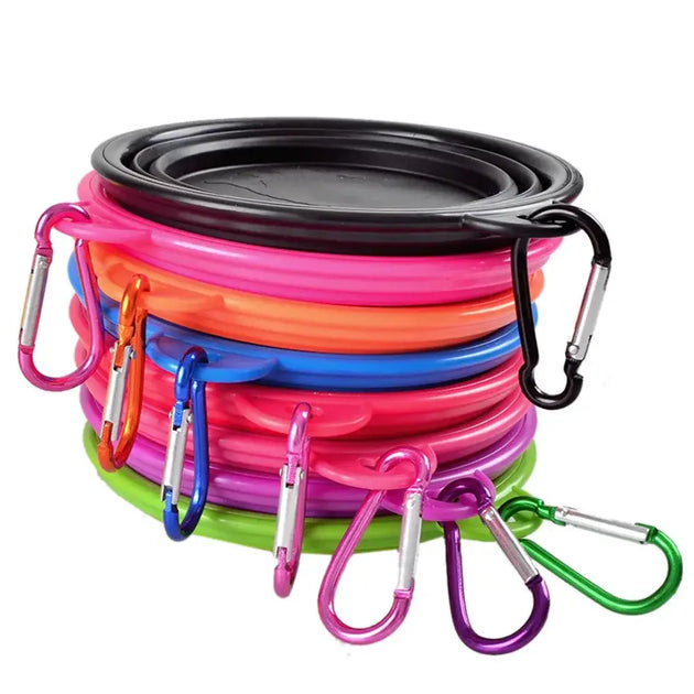 Bol silicone pliable chien avec mousqueton – Bleu - Filles d’eau pliable pour animaux de compagnie