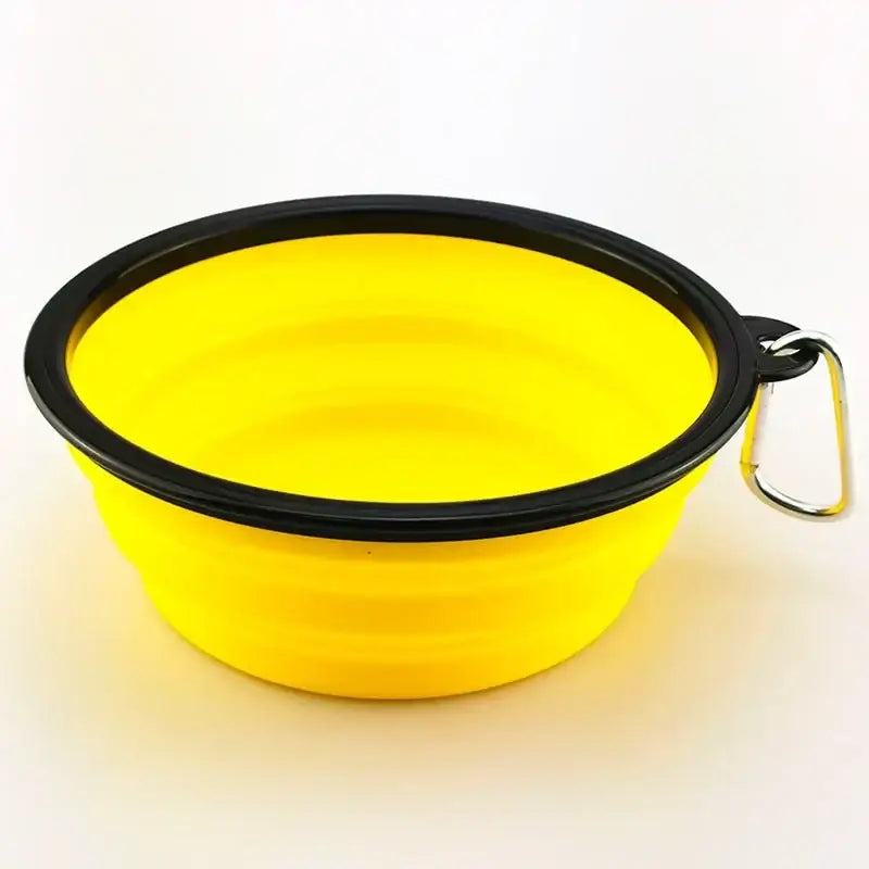 Bol silicone pliable chien avec mousqueton – Bleu - Jaune / 350ml (13x9x5.5cm) - Filles d’eau pliable pour animaux
