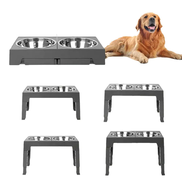 Bol surélevé réglable pour chien avec gamelles inox - Bol surélevé réglable pour chien