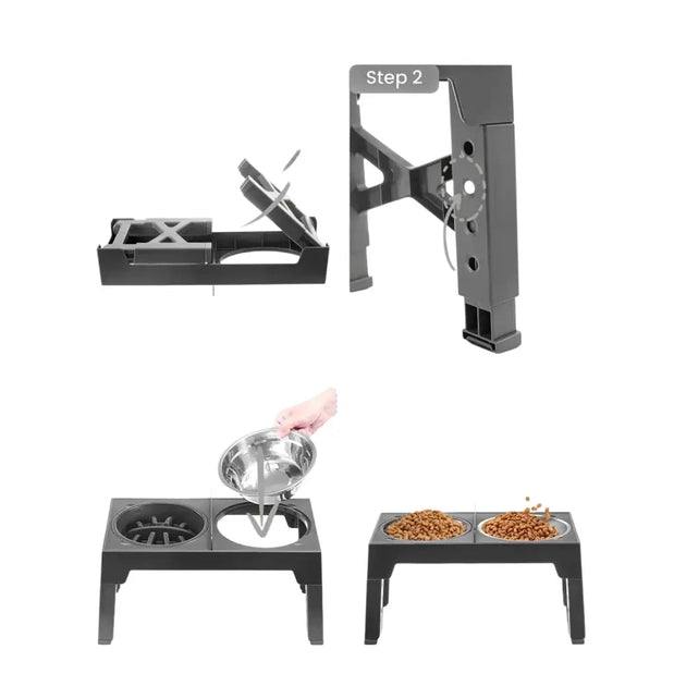 Bol surélevé réglable pour chien avec gamelles inox - Bol surélevé réglable pour chien