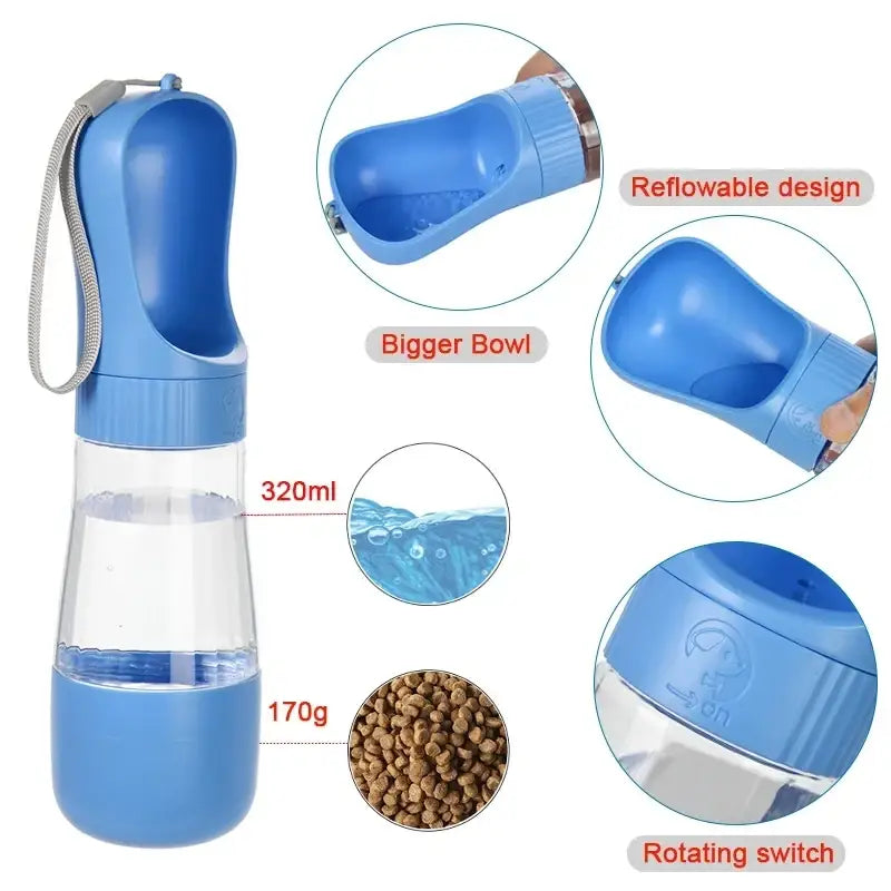 Bouteille d’eau 2 en 1 portable pour chien et chat avec socle - Bouteille d’eaux portable avec récipient alimentaire