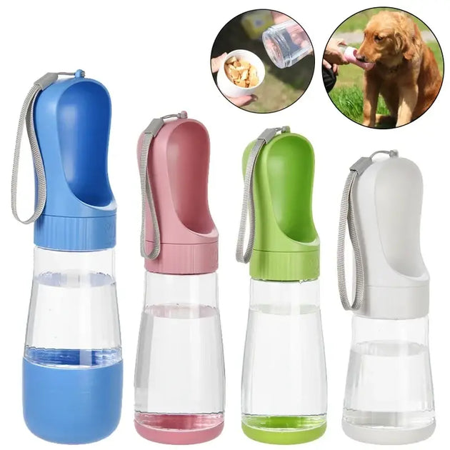 Bouteille d’eau 2 en 1 portable pour chien et chat avec socle - Bouteille d’eaux portable avec récipient alimentaire