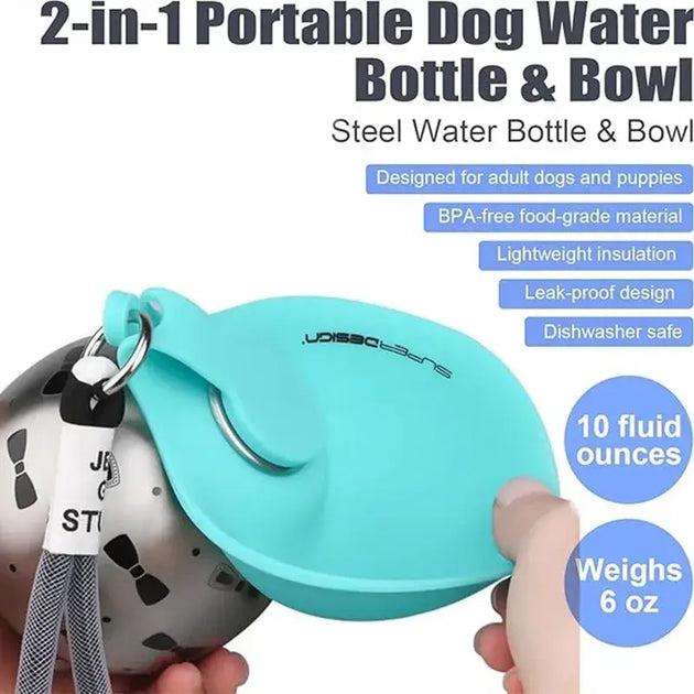Bouteille d’eau portable en inox turquoise avec motif papillon - Bouteille d’eaux portable pour chien