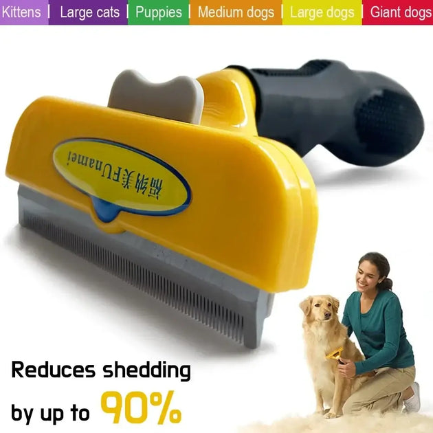 Brosse de toilettage ergonomique jaune et noire pour chiens et chats - Brosse pour animaux de compagnie