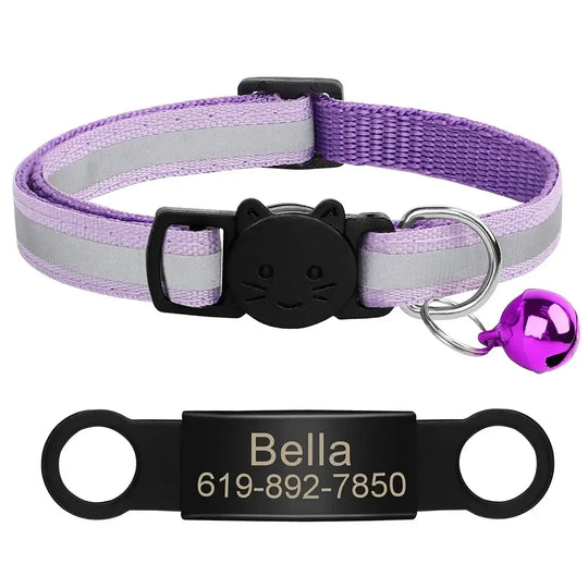 Collier chat réfléchissant rouge avec plaque gravée personnalisable - Violet 341 / 20-33cm - Collier pour chat