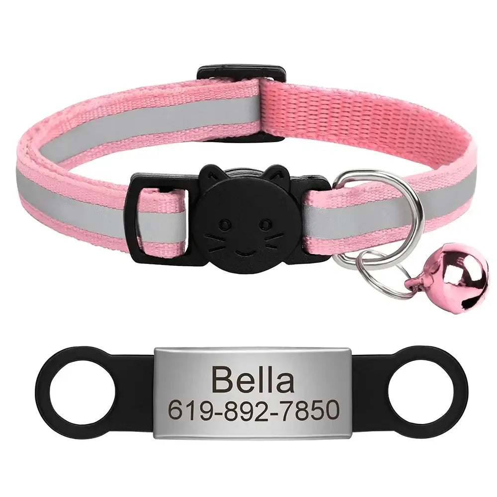 Collier chat réfléchissant rouge avec plaque gravée personnalisable - Ros 88 / 20-33cm - Collier pour chat