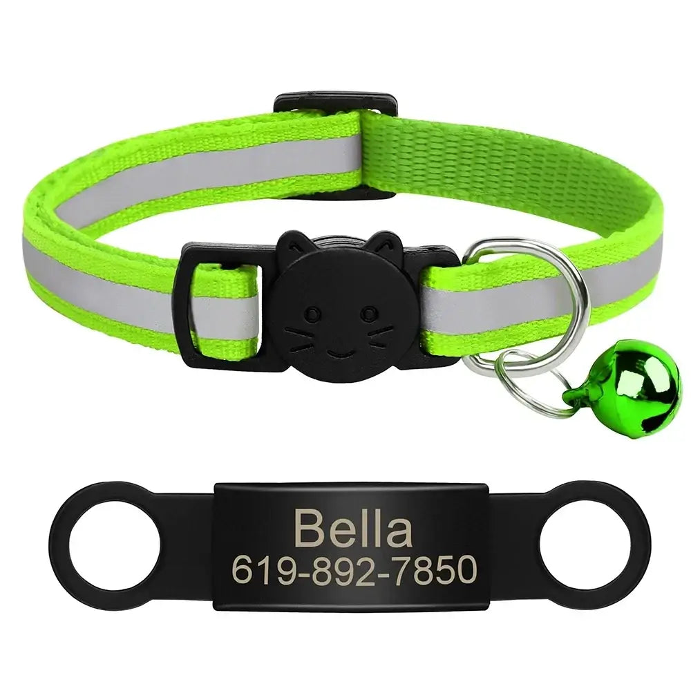 Collier chat réfléchissant rouge avec plaque gravée personnalisable - FGREEN 341 / 20-33cm - Collier pour chat