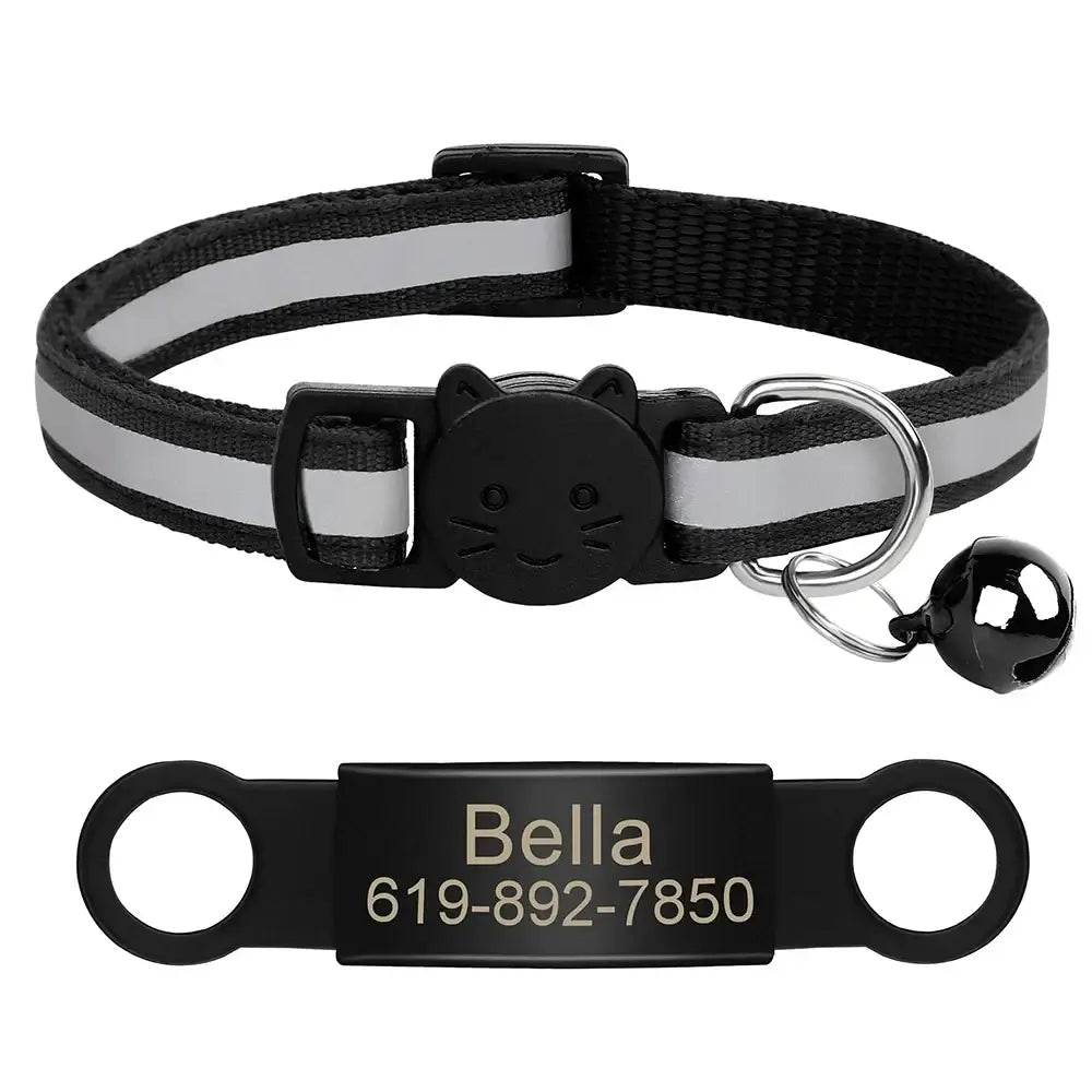 Collier chat réfléchissant rouge avec plaque gravée personnalisable - Noir 341 / 20-33cm - Collier pour chat