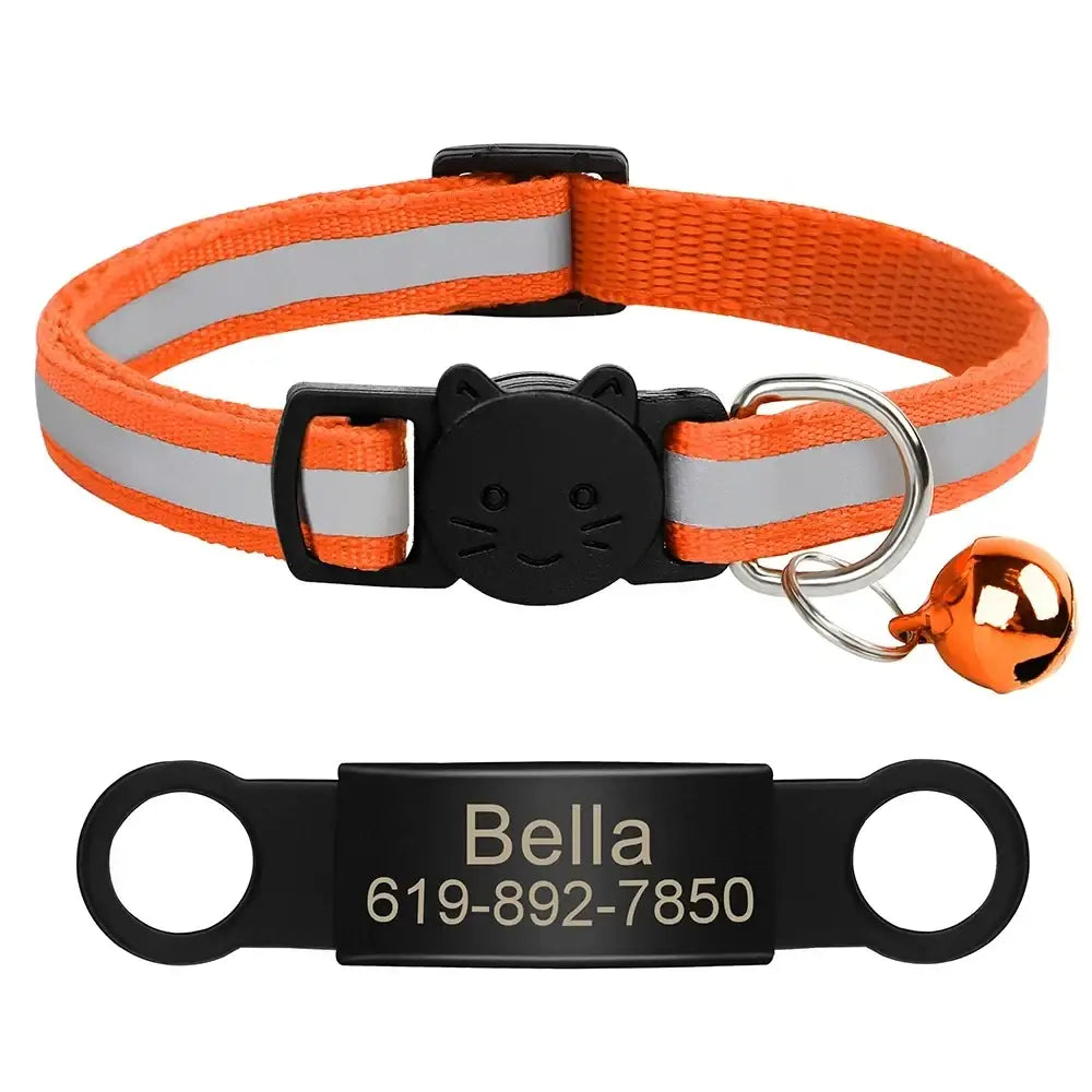 Collier chat réfléchissant rouge avec plaque gravée personnalisable - Orange 341 / 20-33cm - Collier pour chat