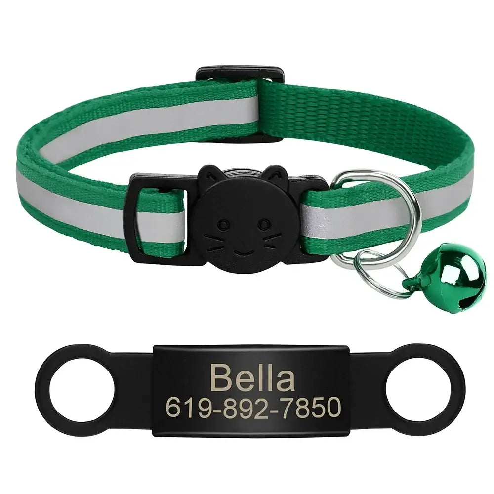 Collier chat réfléchissant rouge avec plaque gravée personnalisable - CGREEN 341 / 20-33cm - Collier pour chat