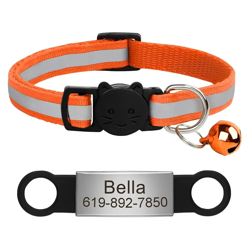 Collier chat réfléchissant rouge avec plaque gravée personnalisable - Orange 88 / 20-33cm - Collier pour chat