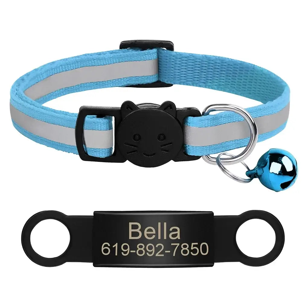 Collier chat réfléchissant rouge avec plaque gravée personnalisable - LBleu 341 / 20-33cm - Collier pour chat