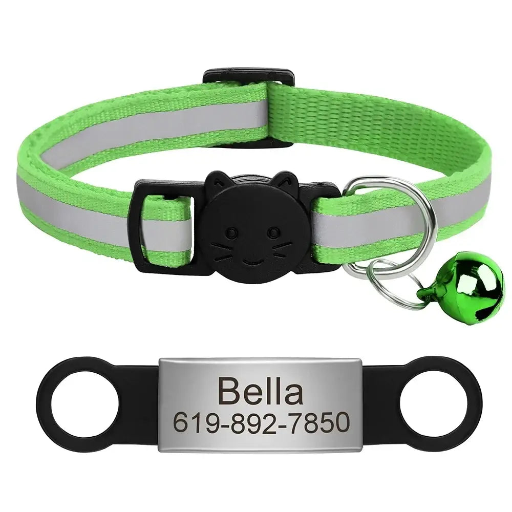 Collier chat réfléchissant rouge avec plaque gravée personnalisable - LGREEN 88 / 20-33cm - Collier pour chat