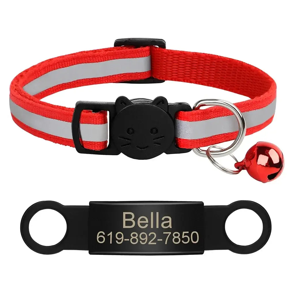 Collier chat réfléchissant rouge avec plaque gravée personnalisable - Rouge 341 / 20-33cm - Collier pour chat