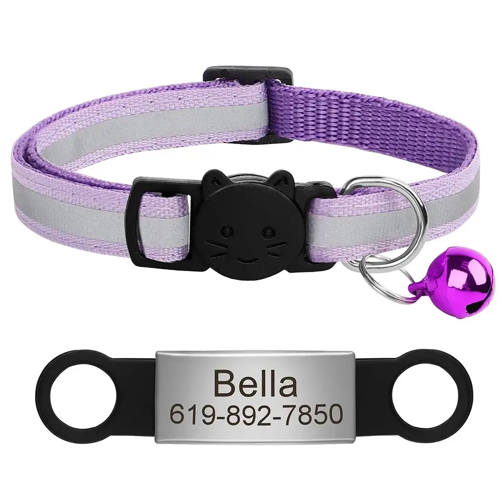 Collier chat réfléchissant rouge avec plaque gravée personnalisable - Violet 88 / 20-33cm - Collier pour chat