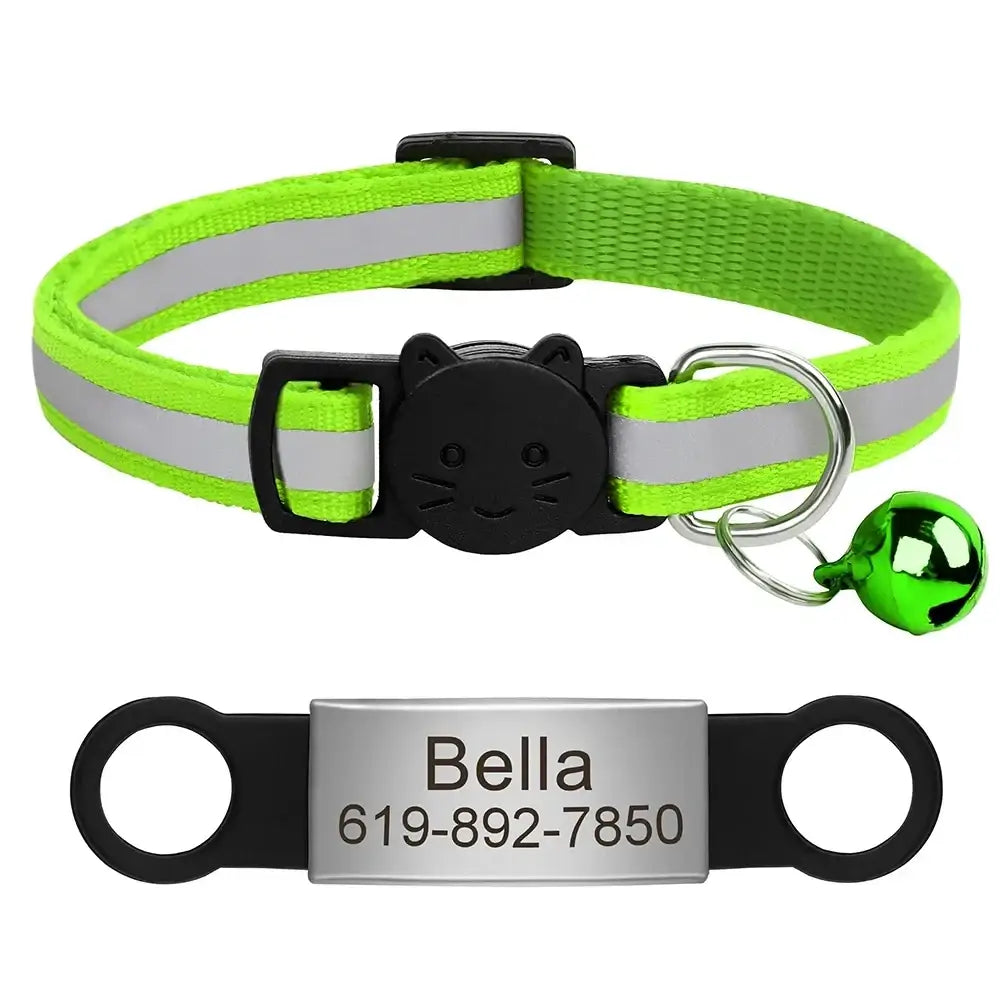 Collier chat réfléchissant rouge avec plaque gravée personnalisable - FGREEN 88 / 20-33cm - Collier pour chat
