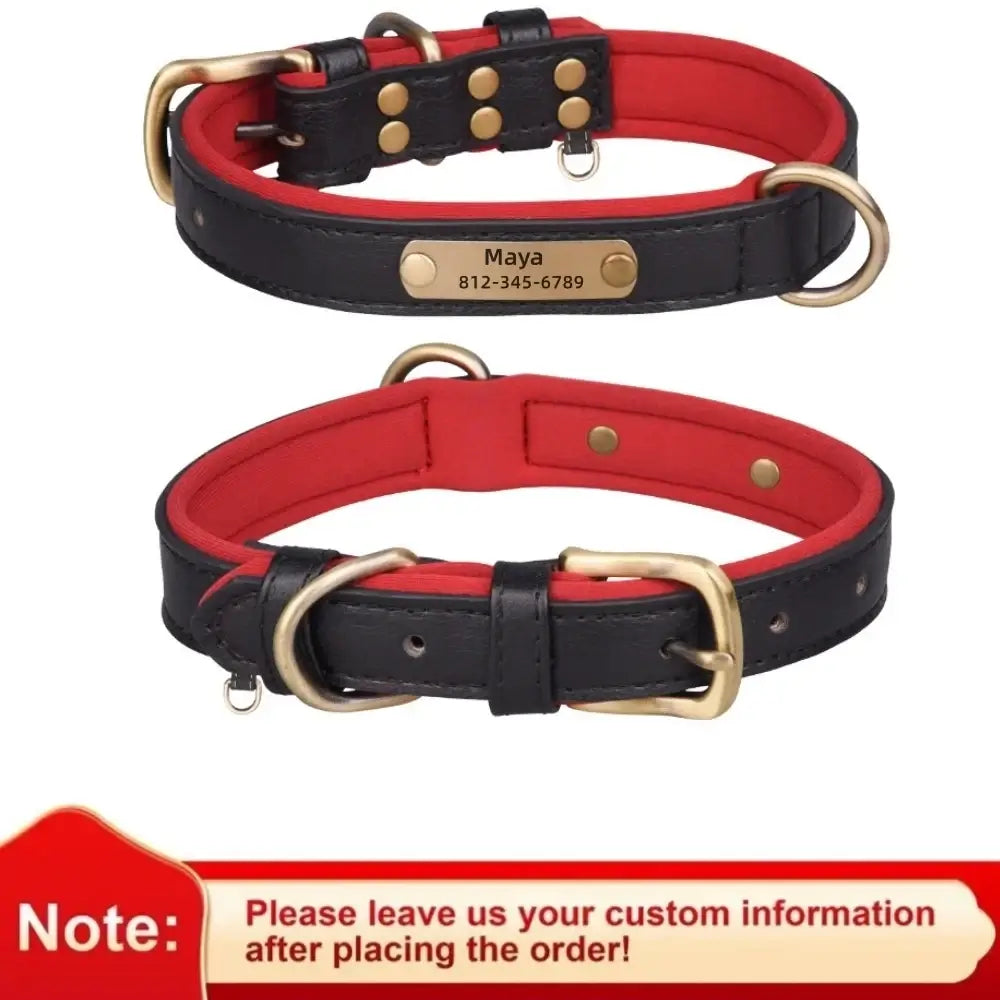 Collier chien avec plaque identité cuir golden retriever - Noir / XL - Collier pour chien