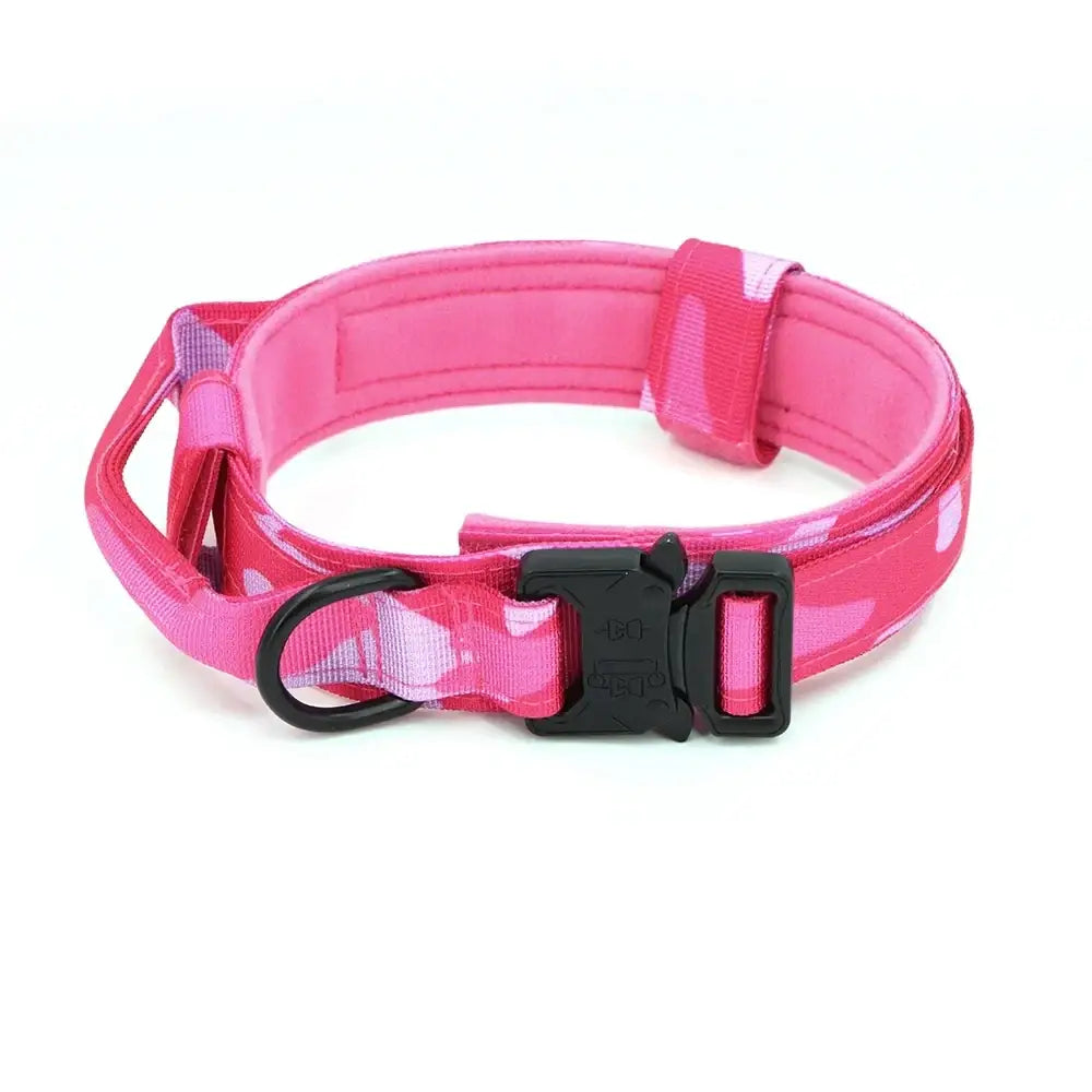 Collier tactique orange pour chien avec poignée et boucle robuste - Rose Camouflage / XL - Collier tactique pour chien