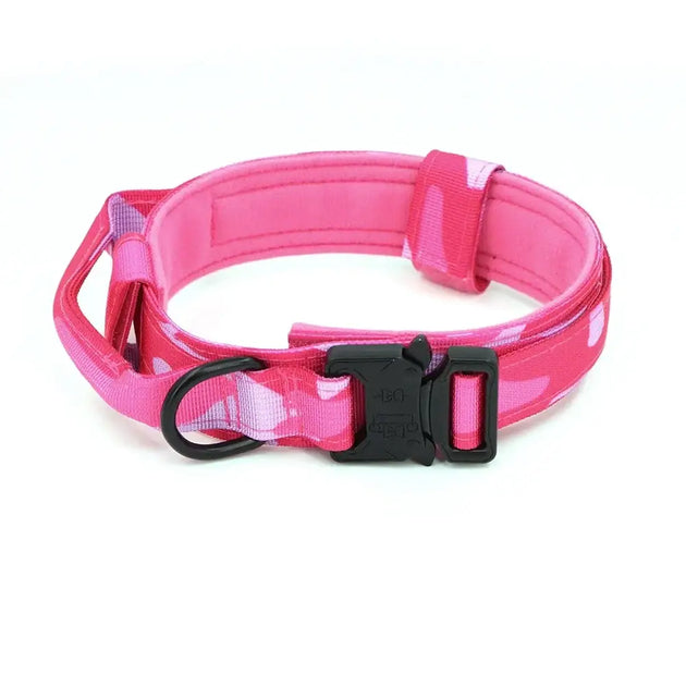 Collier tactique orange pour chien avec poignée et boucle robuste - Rose Camouflage / XL - Collier tactique pour chien