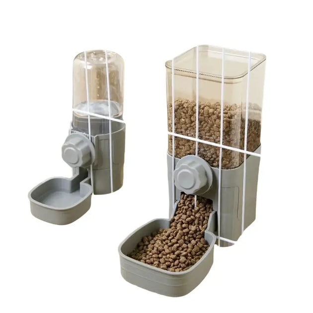 Distributeur Automatique d’Eau et de Nourriture pour Chiens et Chats - Ensemble Gris - Mangeoire pour animaux